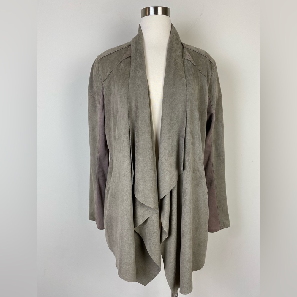 Blank NYC Cloud Nine Faux Suede Tan Moto Jacket Size L Open Front Waterfall Snap
